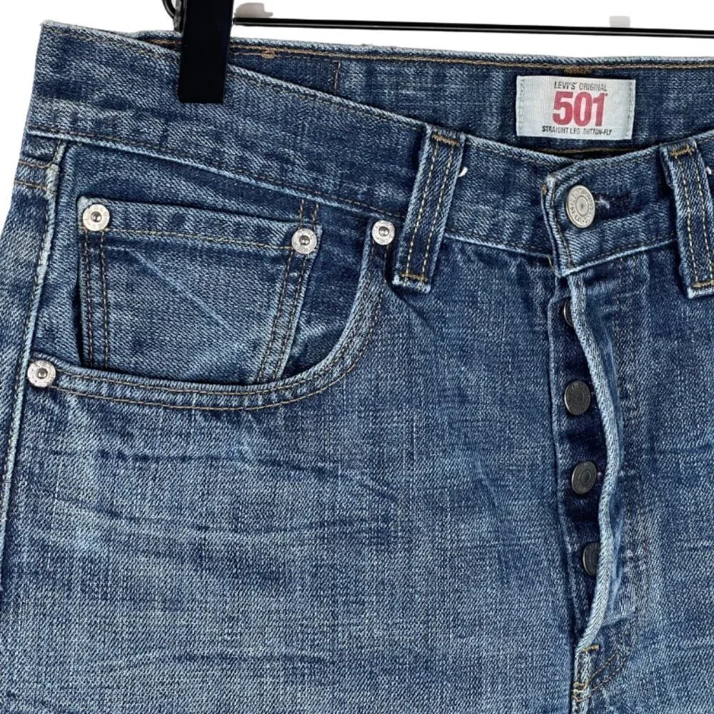 Levis Jean Shorts 30 High Rise Button Fly Raw Hem Cut Off Rigid Denim Casual